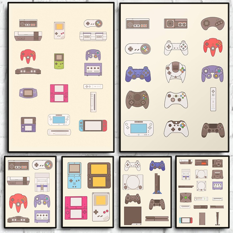 Gaming Console With Games - Poster Evolusi Perangkat Genggam dan Konsol